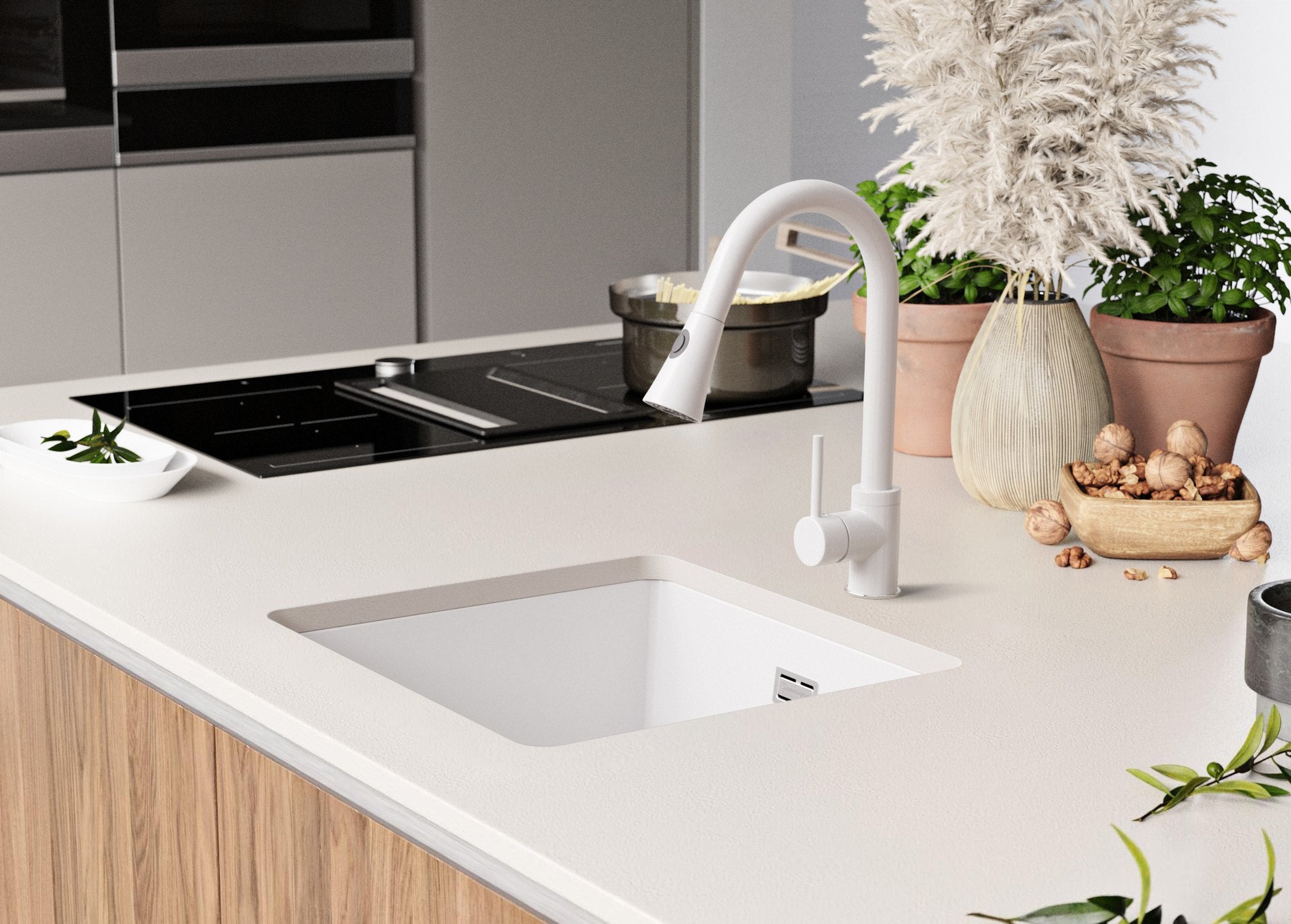 Lavandino sottotop Bianco 46x47cm, Lavello in Granito a 1 vasca + Sifone Classico + Accessori, Lavabo da Cucina al mobile 50cm - London PRIMAGRAN - 9