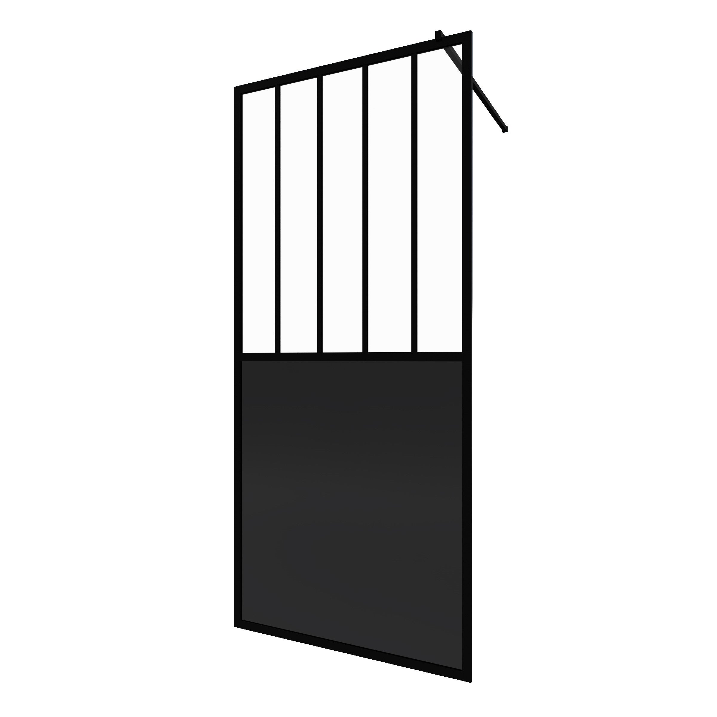 Paroi de douche a l'italienne - 100x200 cm VERRE TRANSPARENT 5mm + barre de maintien noir - 3