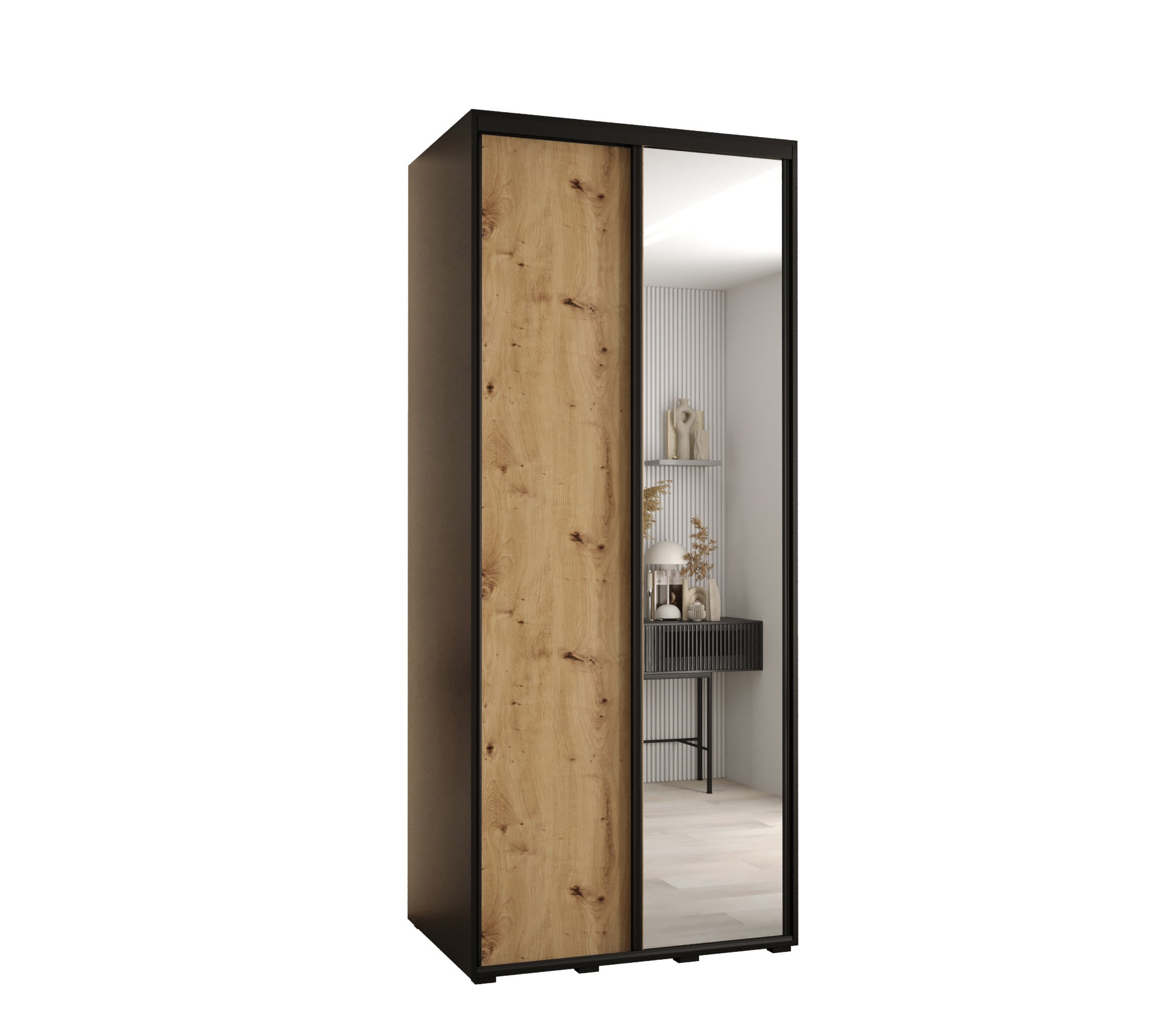 Szafa przesuwna z lustrem wysoka Davos 3 110 x 60 x 235,2 cm czarny + artisan + u. czarny - Abiks Meble