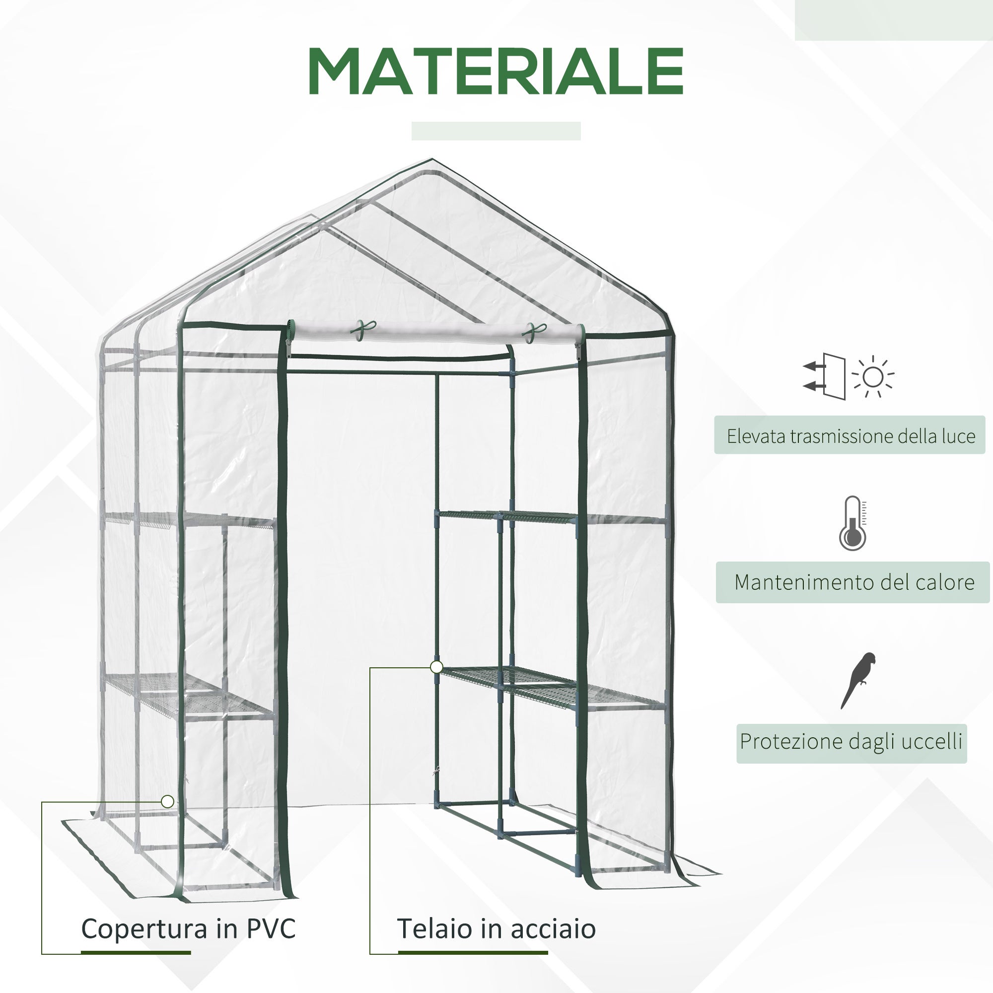 Serre de jardin extérieure en PVC transparent, serre balcon avec étagères pour plantes maraîchères de 1,43 x 1,43 x 1,95 m - 6