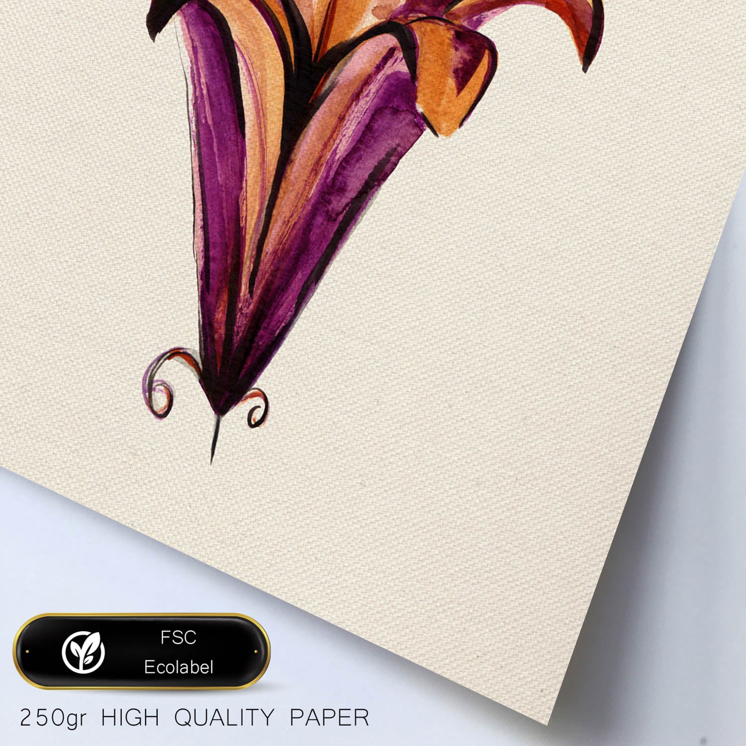 Affiche De Fleur Et De Nature. Passion Carrée En Fleur, Illustrée De Dessins De Couleur. Cadre En Bois Clair - 2