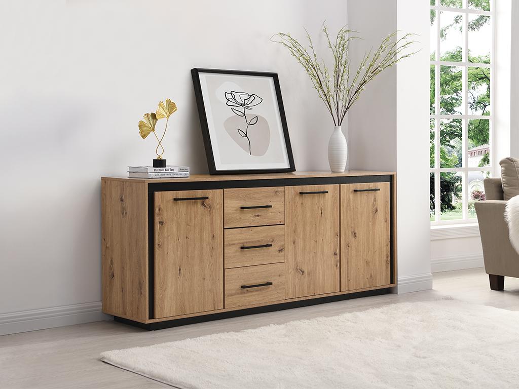 Buffet Portes Et Tiroirs En Mdf Naturel Et Noir Nalamane