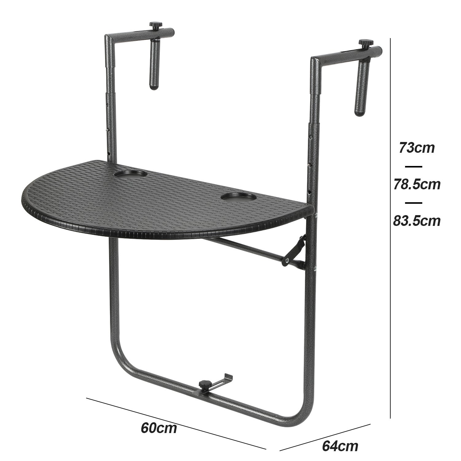 Table de Balcon Suspendue Petite Table Murale Rabattable 60 x 40 cm, Noir - 2