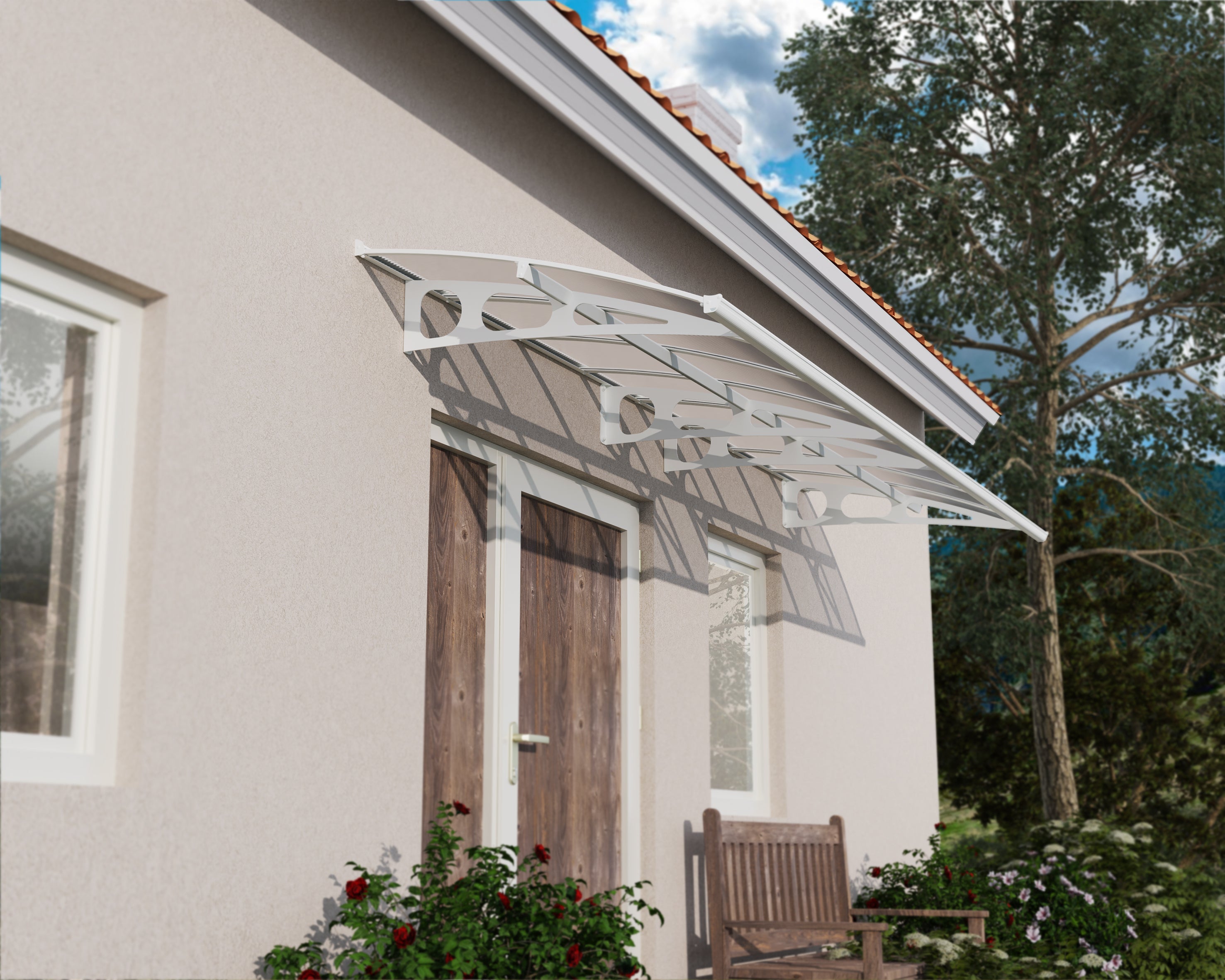 Canopia Marquise de porte Bordeaux 447 x 140 cm Blanche | Leroy Merlin