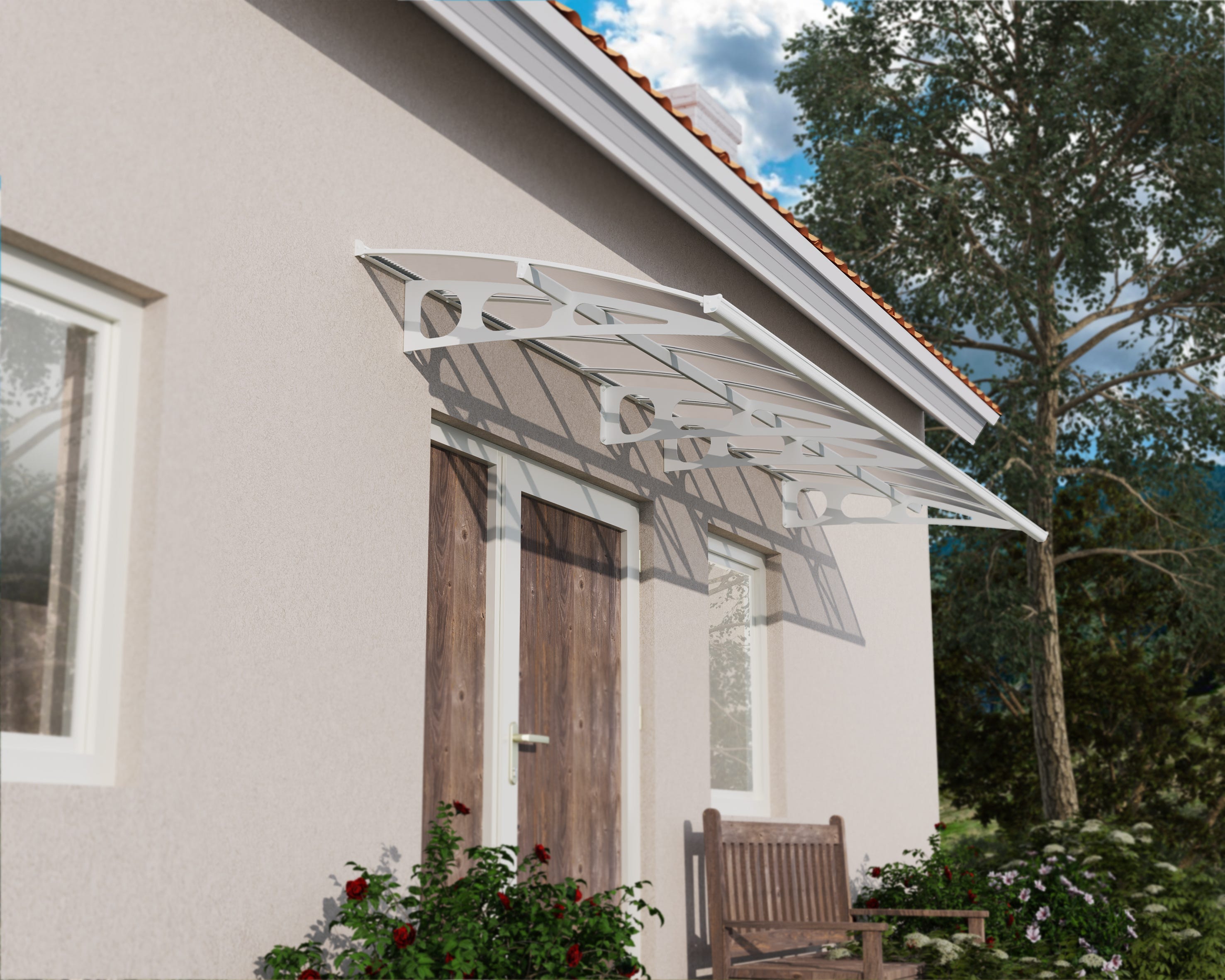 Canopia Marquise de porte Bordeaux 447 x 140 cm Blanche | Leroy Merlin