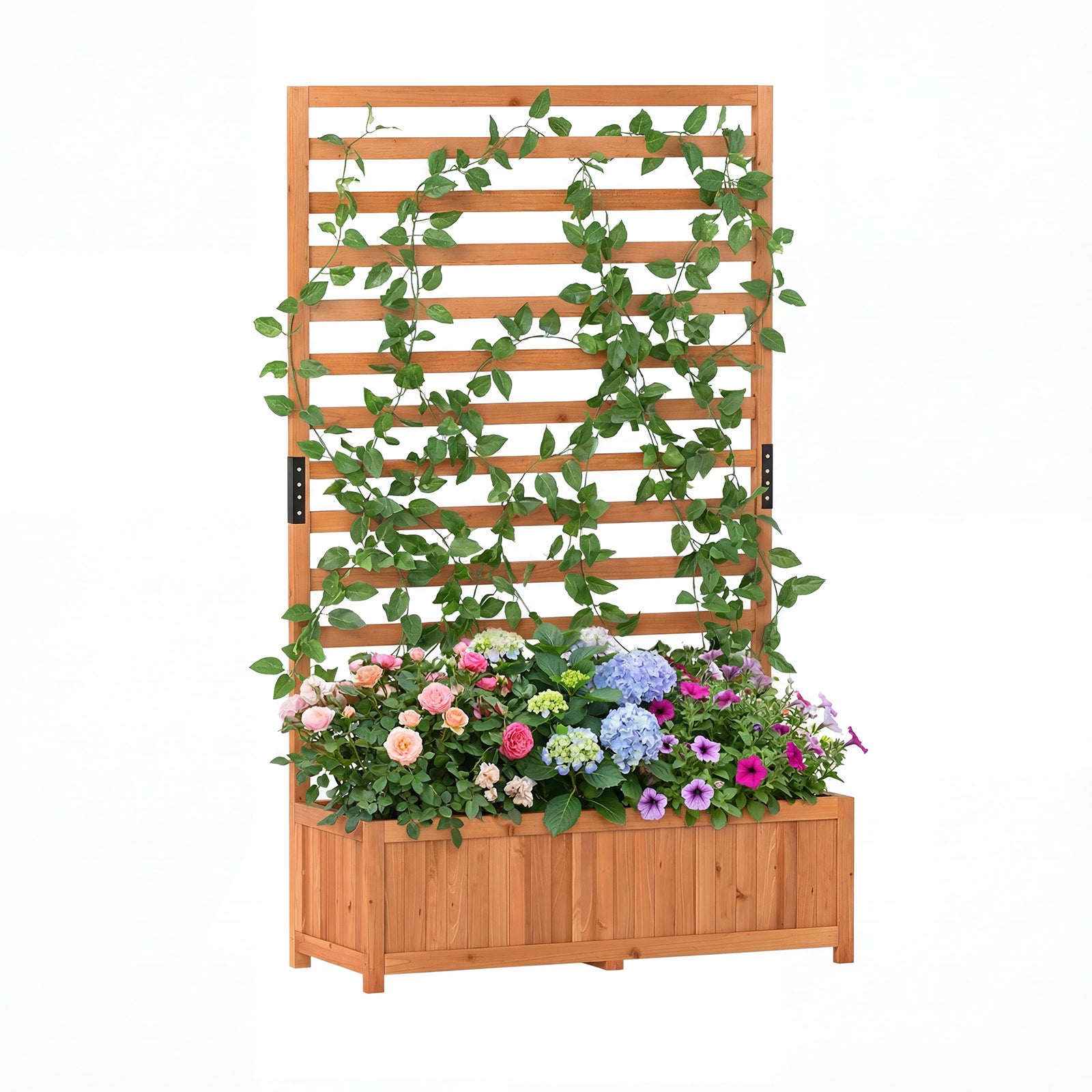 Jardinière Surélevée En Bois Growy3 - 100x50x75cm Avec Film Non Tissé, Marron Foncé Pour Balcon Et Terrasse