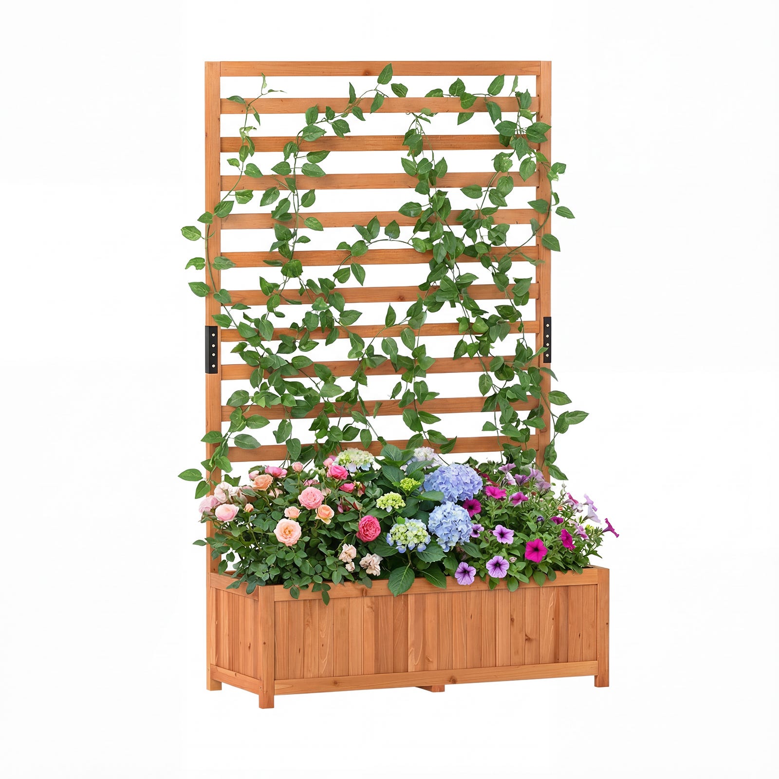 Jardinière Surélevée En Bois Growy3 - 100x50x75cm Avec Film Non Tissé, Marron Foncé Pour Balcon Et Terrasse