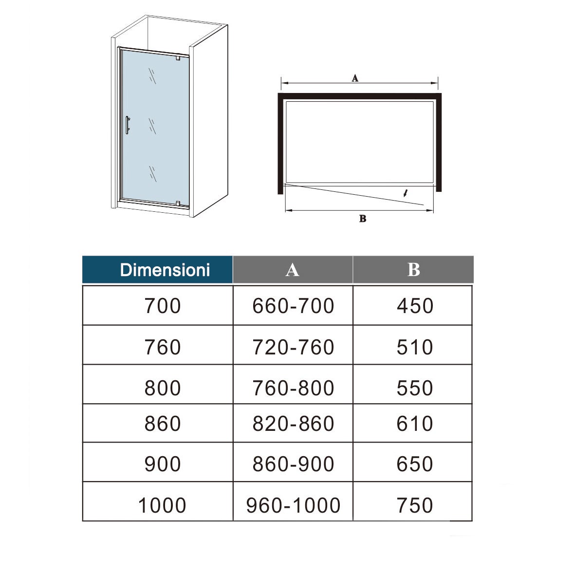 Porta Battente Per Nicchia 86x185 cm in Vetro Temperato Trasparente da 5mm Ingresso Totale Profilo Cromato - 7