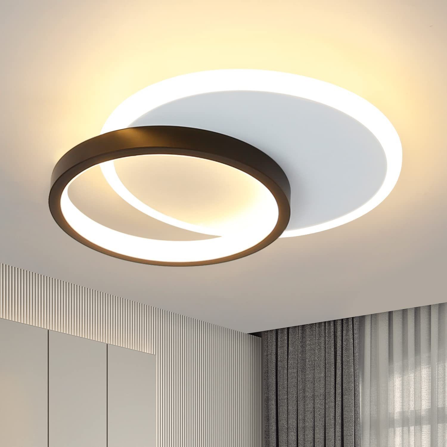 ZMH Nowoczesna czarno-biała lampa sufitowa LED, akrylowa lampa do salonu