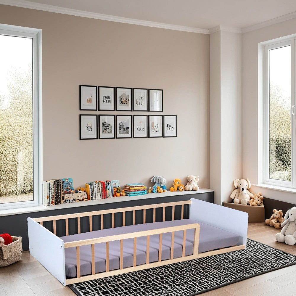 LIT 90x190 PILOU avec sommier / Blanc et naturel - 6