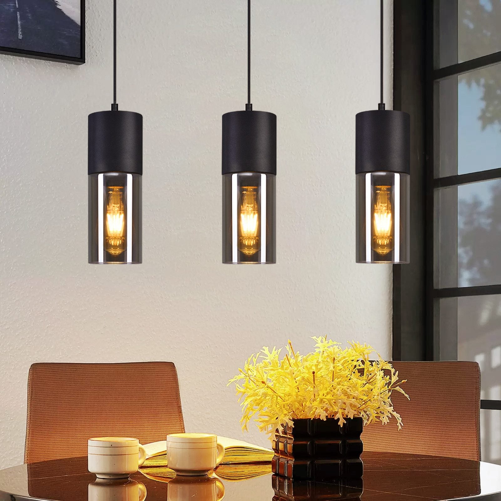 ZMH Lampa wisząca do jadalni E27 - nowoczesna lampa wisząca LED z regulacją, 3-punktowa