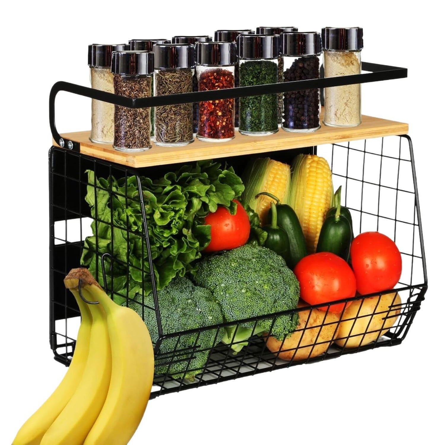 Mensola Magnetica Da Frigorifero – Ferro Nero Opaco – 30x11,5x16 Cm – Con Ganci – Per Cucina E Bagno – Organizer A Ventosa, Facile Da Spostare