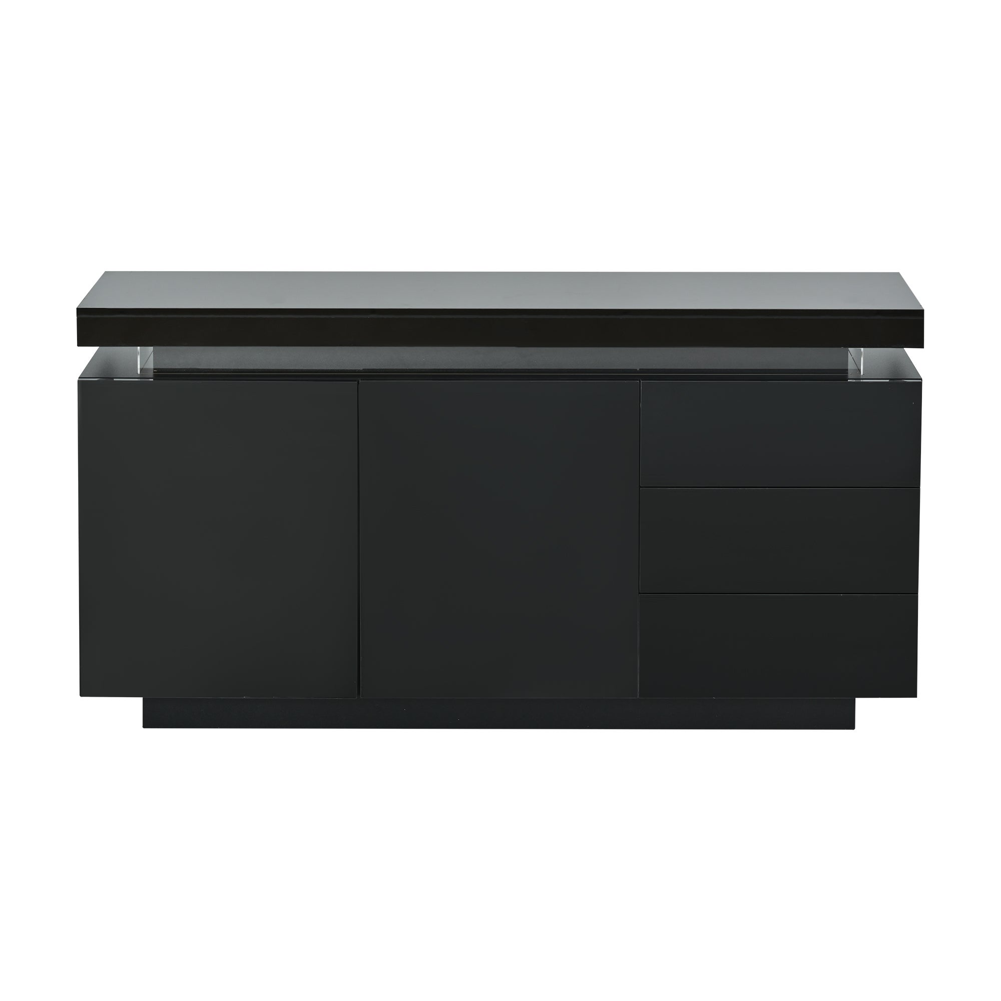 Nowoczesna niska komoda z 2 drzwiami i 3 szufladami - 140 x 35 x 72,5 cm - LED - do salonu - Czarny połysk - 7