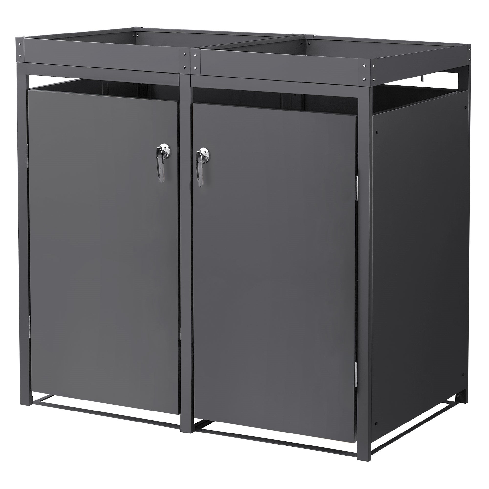 Masca pentru 2 pubele de deseuri ML-Design, de 240L, 132x80x124 cm, magazie pubele, din otel, cu acoperis tip jardiniera pentru flori, antracit