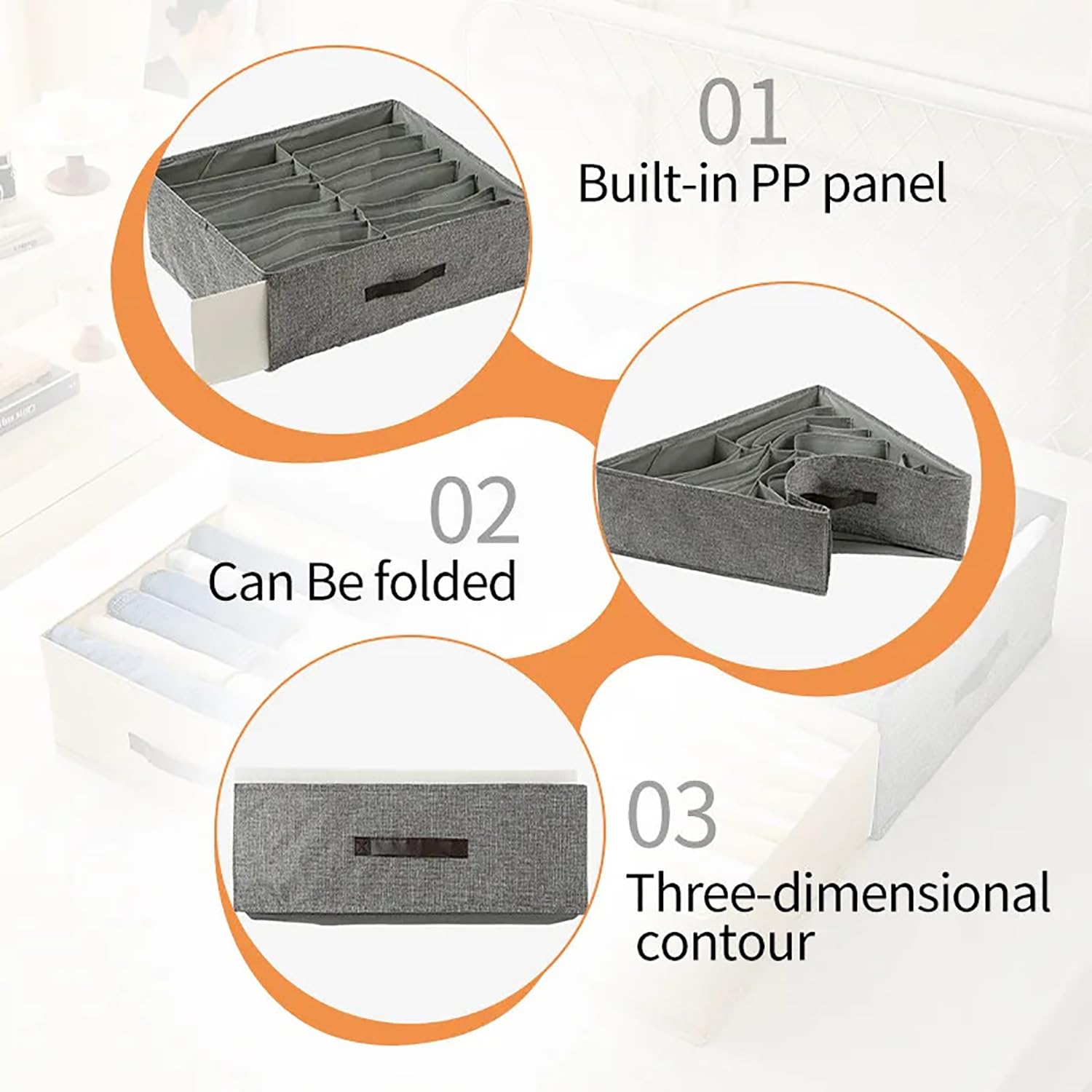 Organizadores de roupas dobráveis ​​para guarda-roupa, 2 peças, 16 grades para calças, camisetas, recipiente de armazenamento com alças resistentes - 4