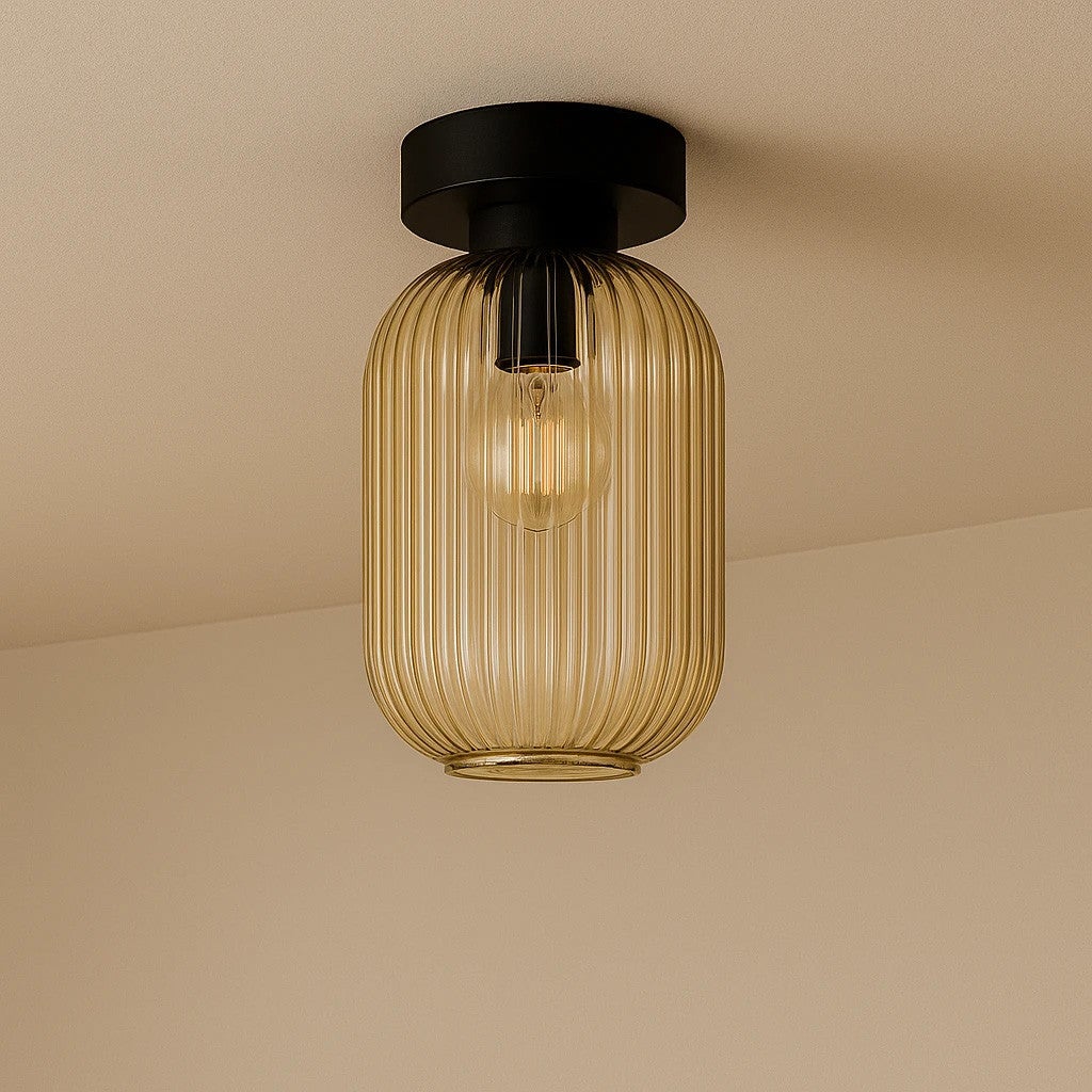 Lampa wisząca FADIGA bursztynowo-czarna 1xE27x20W szkło wym:25x14x14cm IP20 Kaja