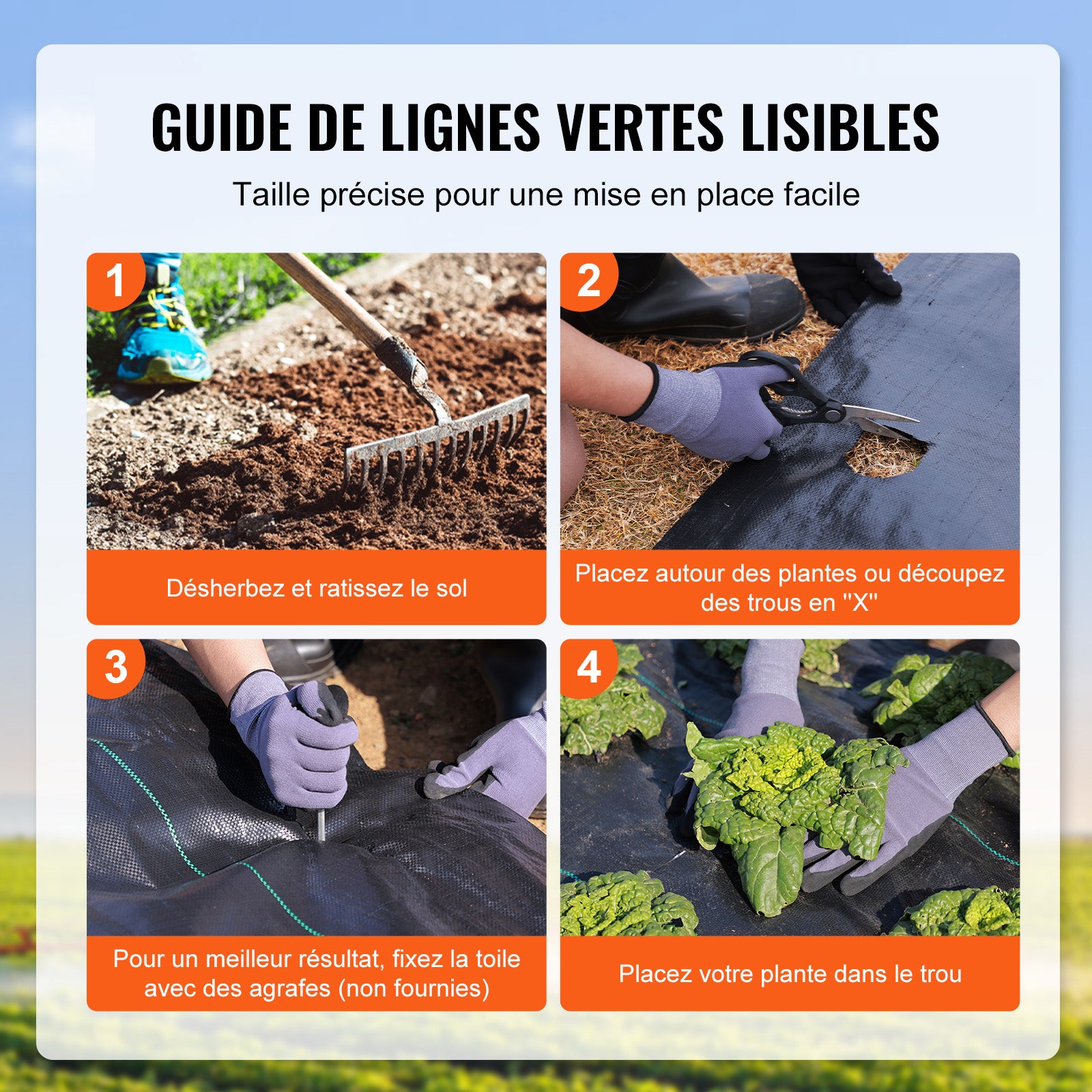 Toile de paillage anti-mauvaises herbes 1 x 50 m VEVOR, géotextile tissé 85 g/m² en PP perméable et résistant pour jardin et gravier - 5