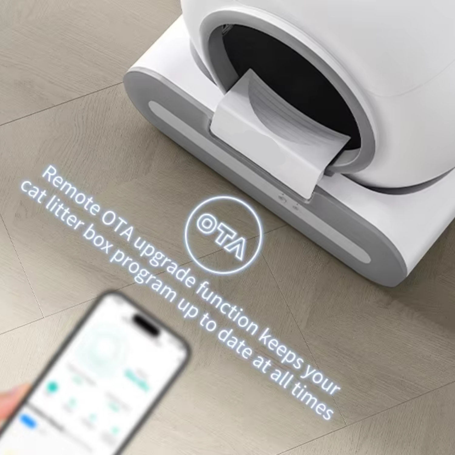 QWINERN Caixa de areia para gatos de 65 litros, autolimpante, com controlo por aplicação, Wi-Fi 2.4G, inclui tapete higiénico e saco para o lixo. - 8
