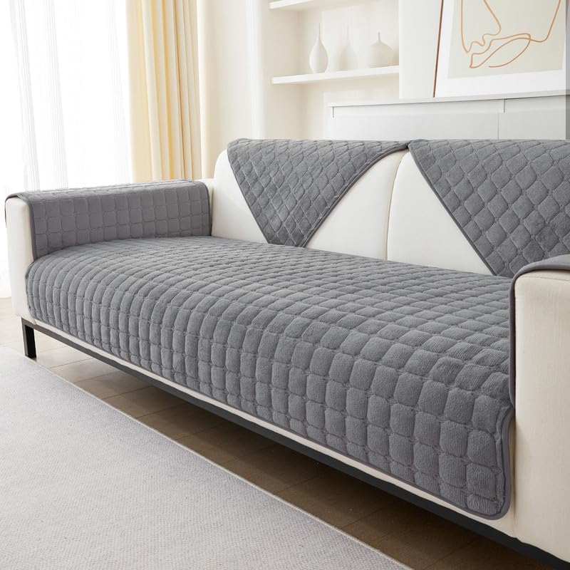 Housse de canapé en flanelle lavable, housse de canapé antidérapante pour canapés modulables, housse de canapé en L (gris, 70x150 cm) - 2