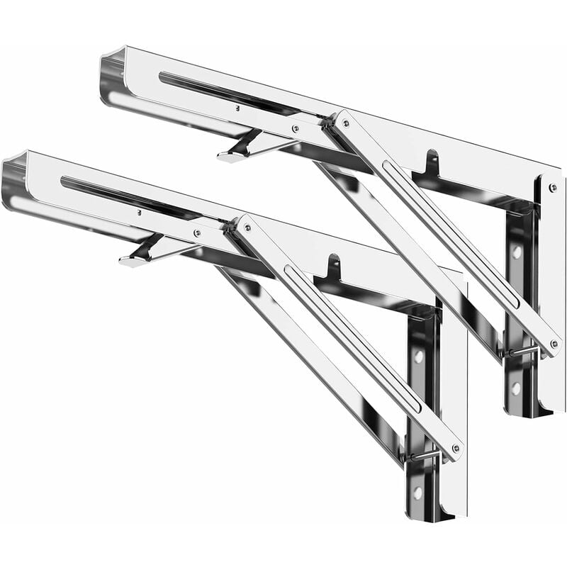 Support D'étagère Mural Pliable En Acier Inoxydable – Équerre Console Escamotable, Lot De 2, Noir, 25cm