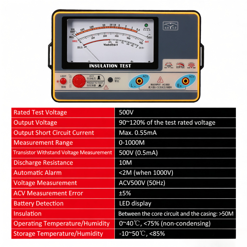 Mégohmmètre numérique portable de haute précision (0-1000 MΩ, 500 V) - 4