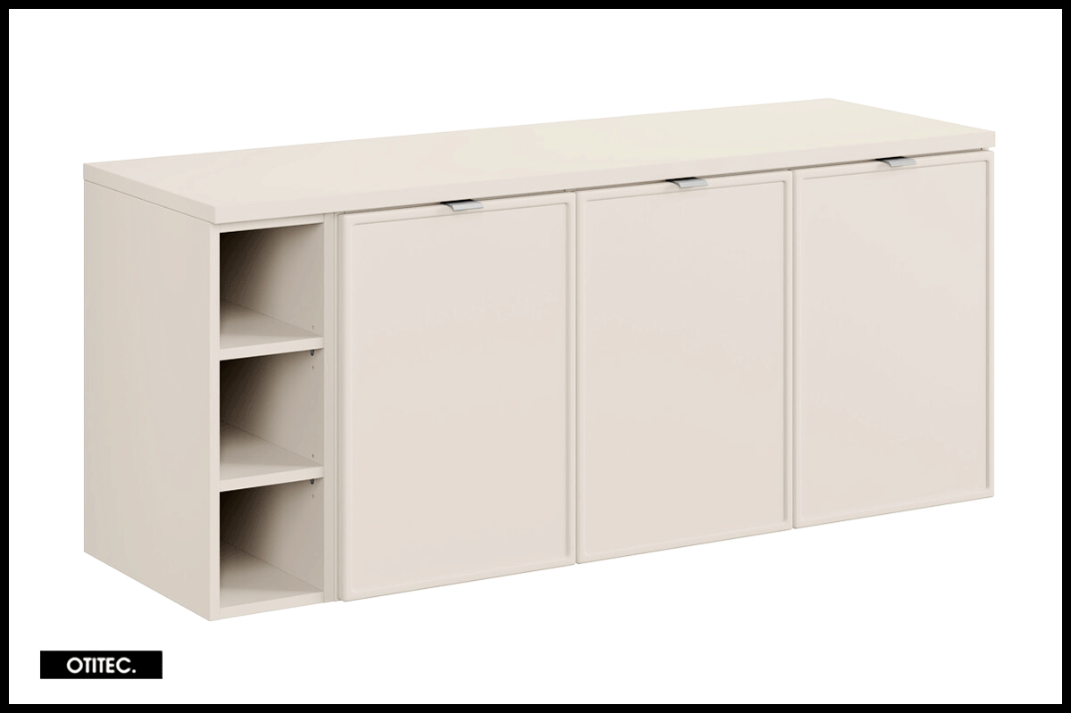 Szafka pod umywalkę nablatową BELLA CASHMERE 120cm kaszmirowa - zestaw 140 cm z regałem i blatem