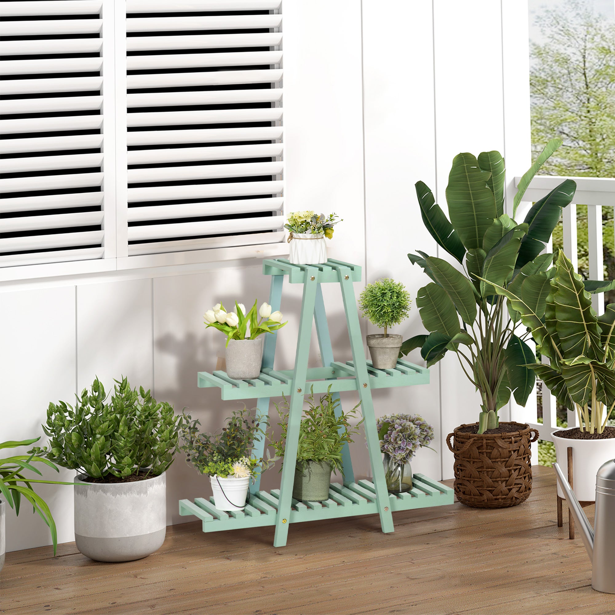 Outsunny - Étagère à plantes - Bois de sapin - 76x26x76cm - Vert - 2