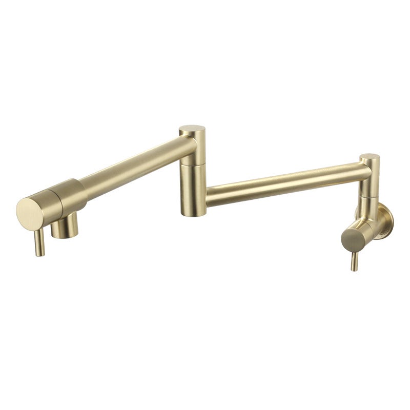 Składana, teleskopowa bateria kuchenna, podwójny uchwyt obrotowy, pojedynczy kran z zimną wodą w ścianie, szczotkowane złoto