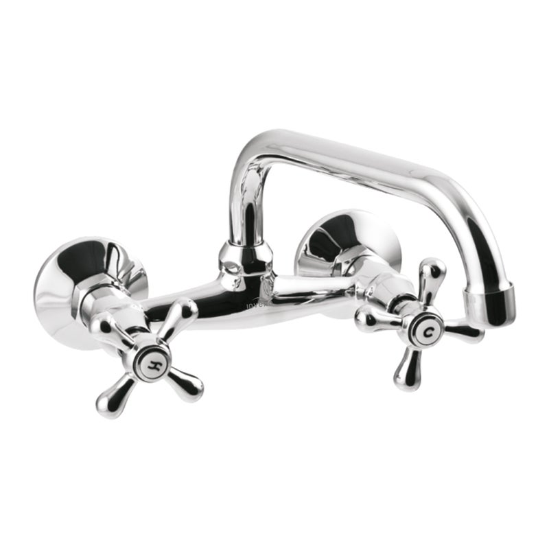 Bateria Kuchenna Ścienna 250 mm Invena Roma Kran Retro Srebrny z Wylewką U