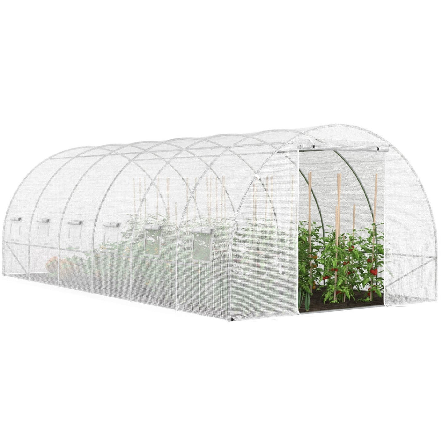 Serre de jardin tunnel 18m² 6 x 3 x 2 m acier galvanisé + bâche anti-UV avec porte et fenêtres CRIMÉE blanche - 2