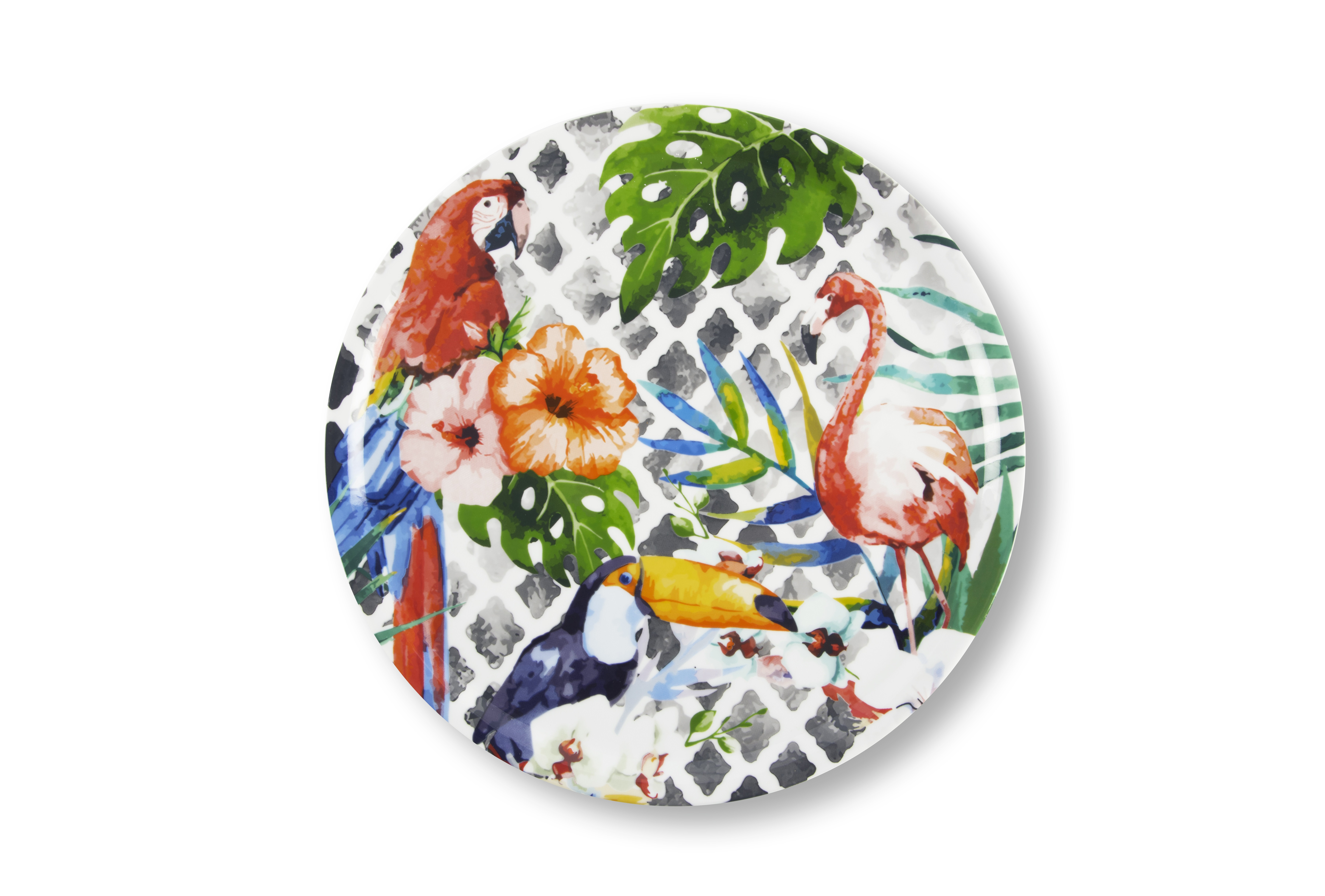 Piatti Decorati Tropicali Set 6 Piatti Pizza Excelsa Tropical - Porcellana Decorata Con Motivi Tropicali Piatti Porcellana Diametro 31cm