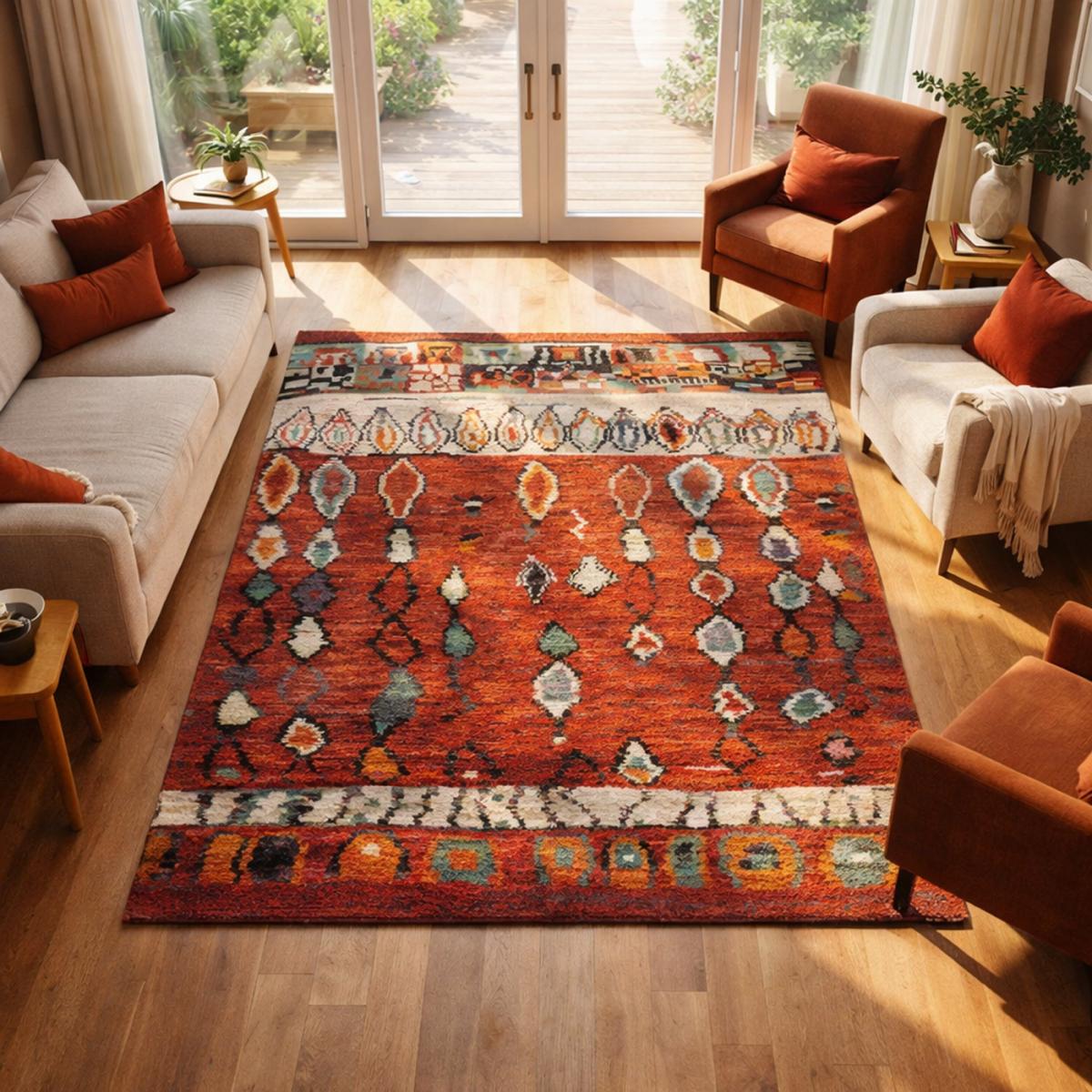 Tapis berbère 160x230 tissé motifs tribaux LYN8 MOROCO rouge - 9