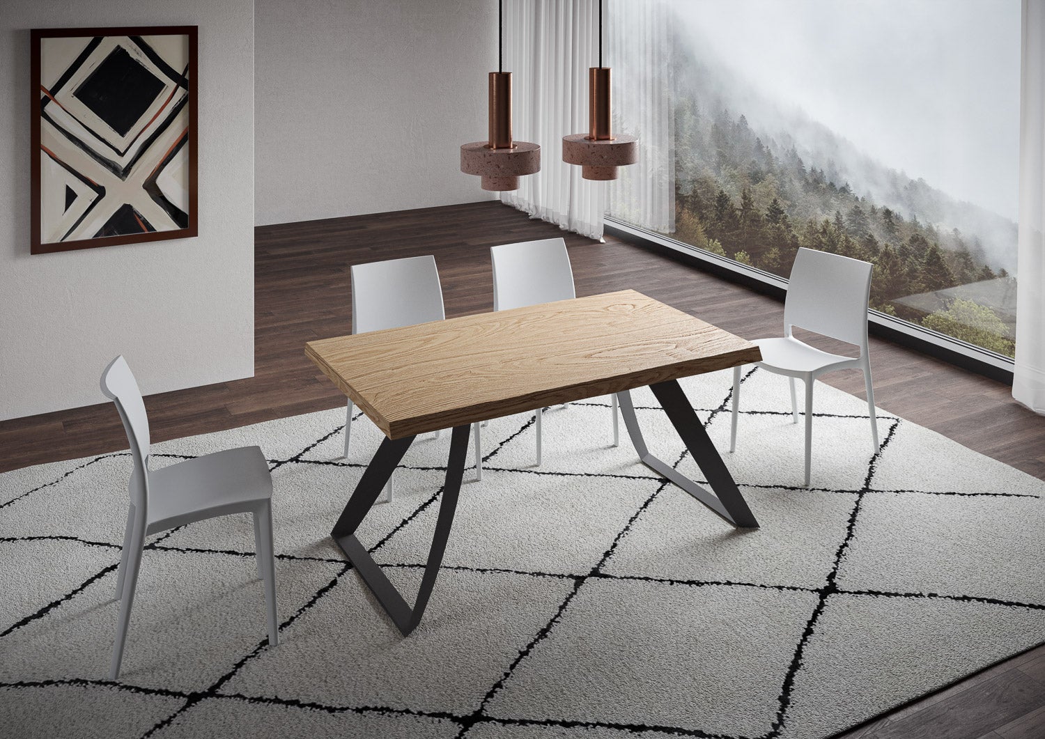 Stół rozkładany 90x160/210 cm Tabira dąb bez kory z nogami w kolorze antracytowym