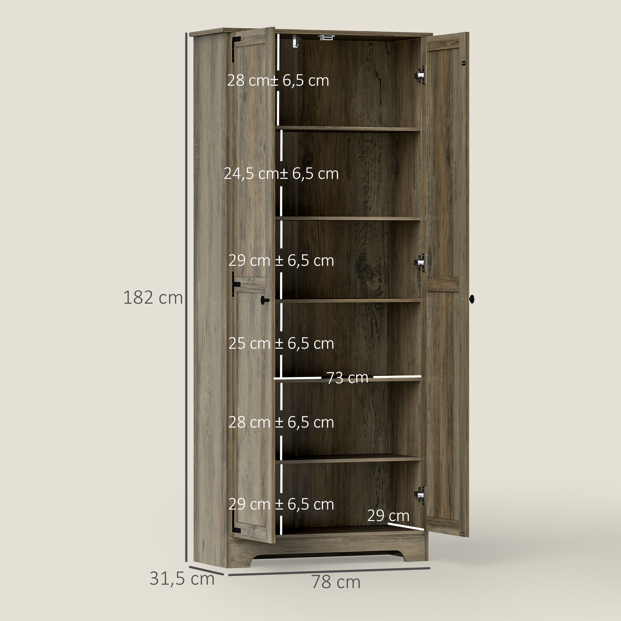 Alacena de Cocina HOMCOM Melamina de Madera, MDF Gris 78x31.5x182 cm - 3