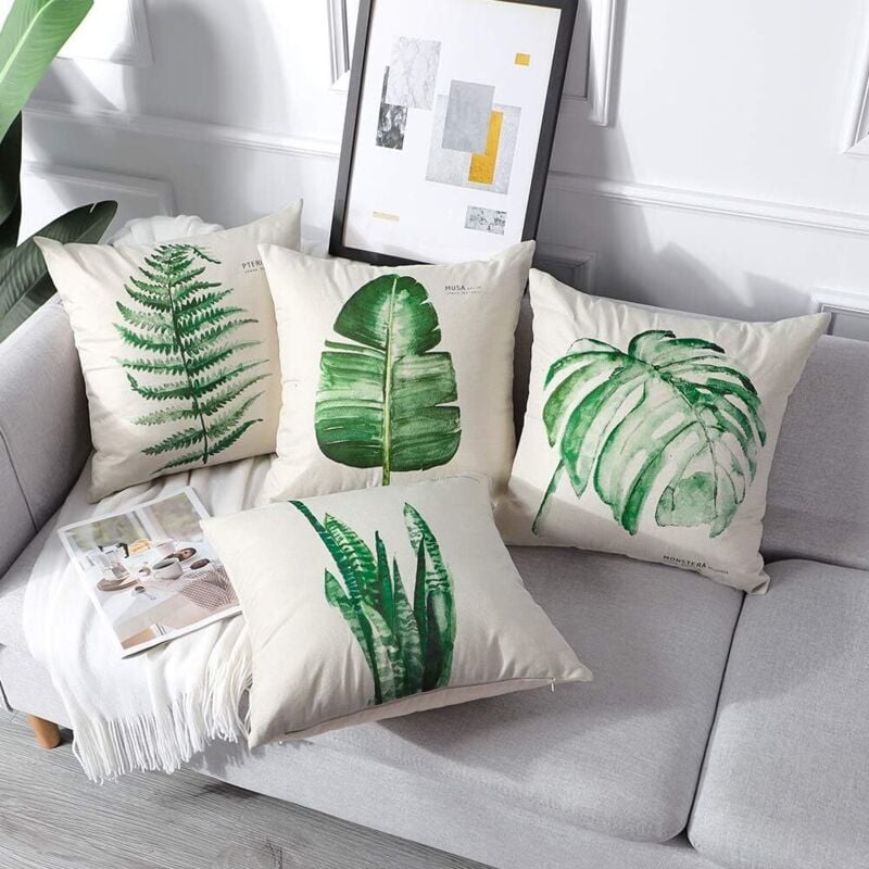 Extérieur Housse de Coussin, Lot de 4 Imperméable Fleurs et Oiseaux Bleus et Verts Motif Canapé Taie d'oreiller pour Patio Jardin Salon Chambre Décora - 2