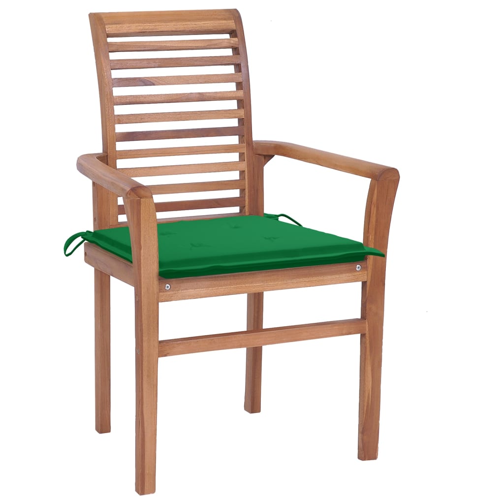 Chaises à dîner 8 pcs avec coussins vert Bois de teck solide 2 - 2