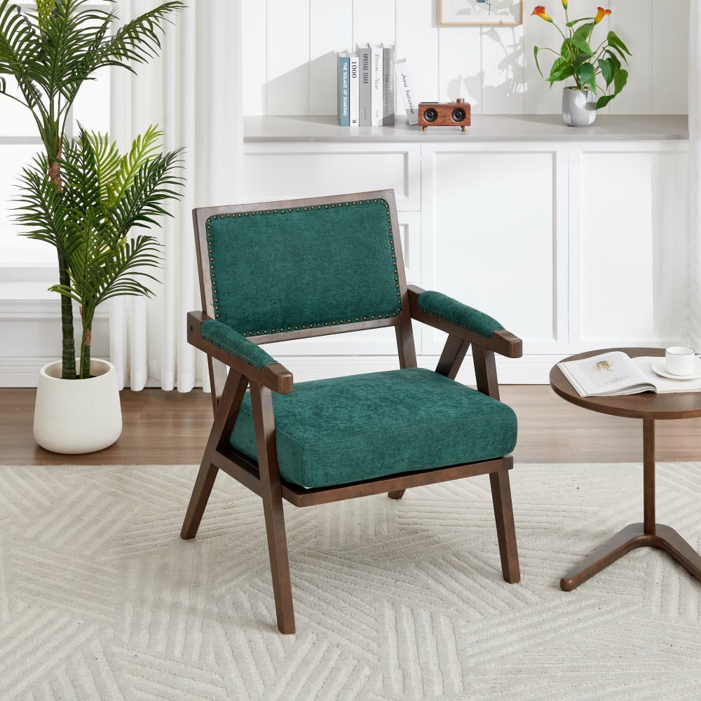 Fauteuil Lounge Tissu Moderne Mid-Century avec Accoudoirs et Cadre Bois pour Salon, Chambre, Bureau - 9