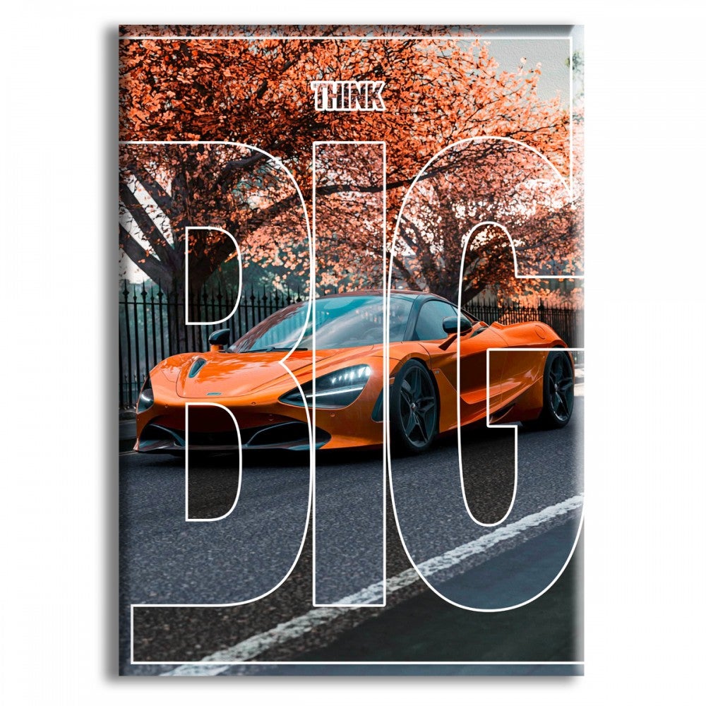 SUPERCAR - POMARAŃCZOWY - MYŚL WIELKO - Wydruk na płótnie i oprawiony w drewnianą ramę 50X70 CM