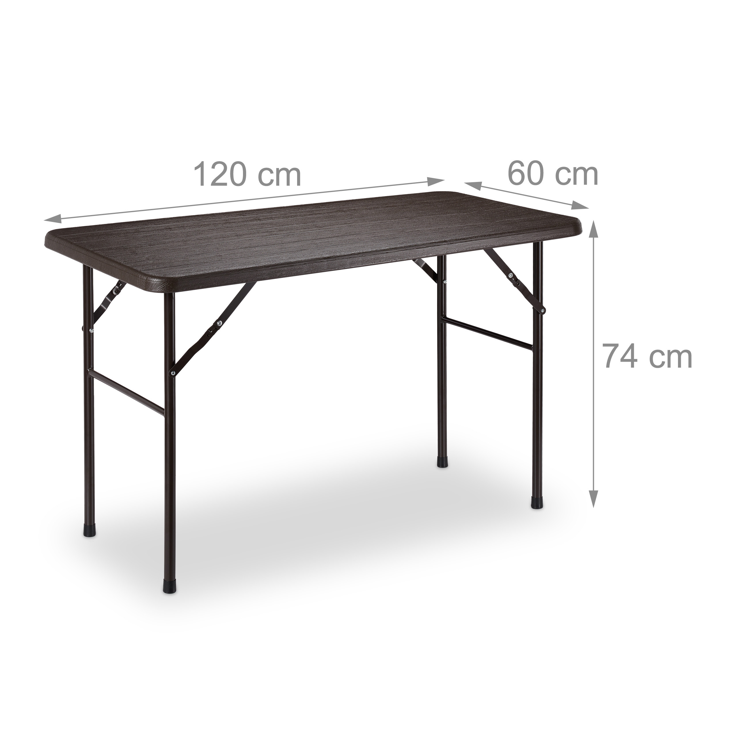 Table de jardin, effet bois, table pliable rectangulaire, en plastique, métallique, balcon 74x120x60, Relaxdays - 4