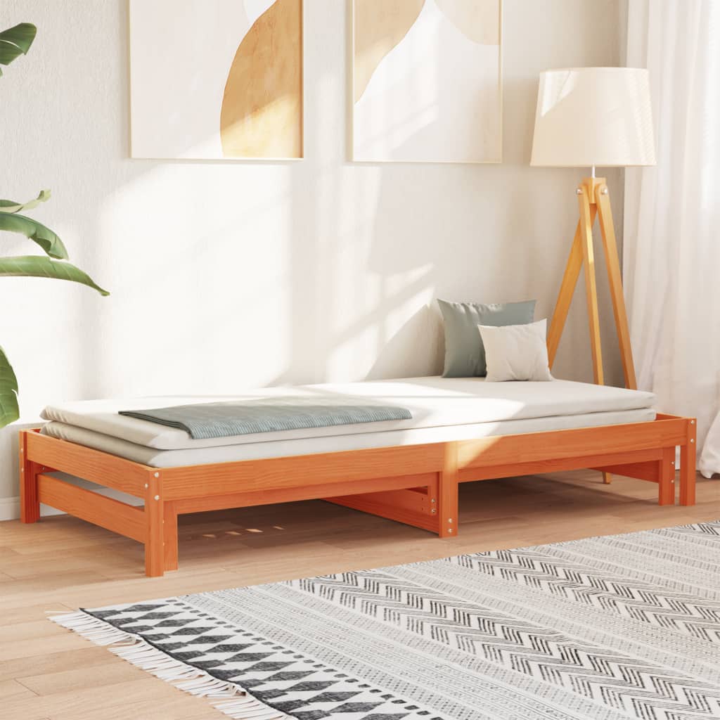 Łóżko Dzienne Rozsuwane Sofa Rama Łóżka Drewniana Brąz 80x200 cm