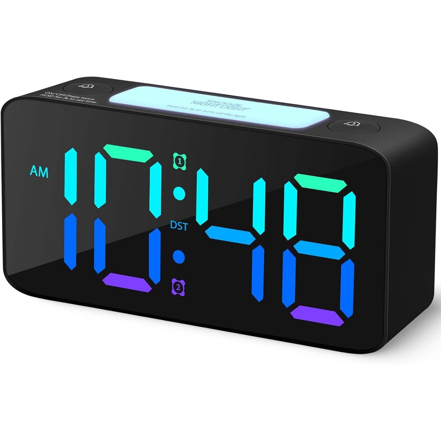 2x Budzik super głośny dla dorosłych, cyfrowy, 7 kolorów RGB, regulacja głośności, USB, mały budzik OK to Wake – czarny + RGB