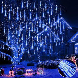 Luci Pioggia Di Meteore KINGCOO 288 LED | Solare Impermeabile IP65 | 8 Tubi Da 30cm | Bianco Per Esterno Albero Giardino