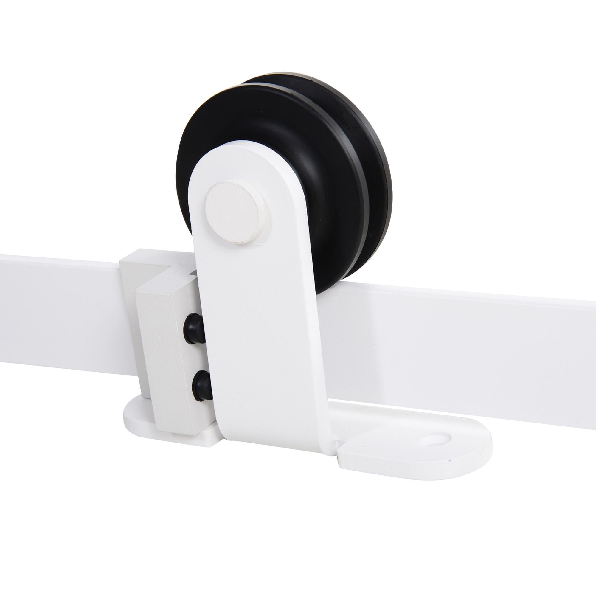 Zestaw okuć do drzwi przesuwnych 183 cm z prowadnicami, rolkami, ogranicznikiem, blokiem podłogowym, śrubami do drzwi, stal węglowa, biały - 6