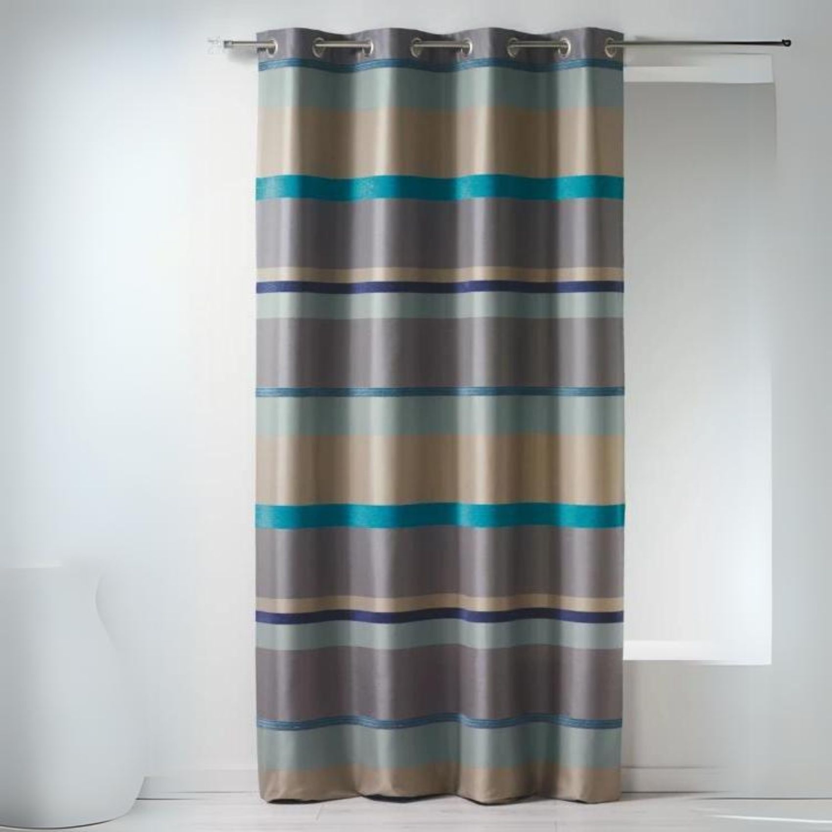 Rideau en jacquard à rayures horizontales design - Bleu - 140x260 cm ...