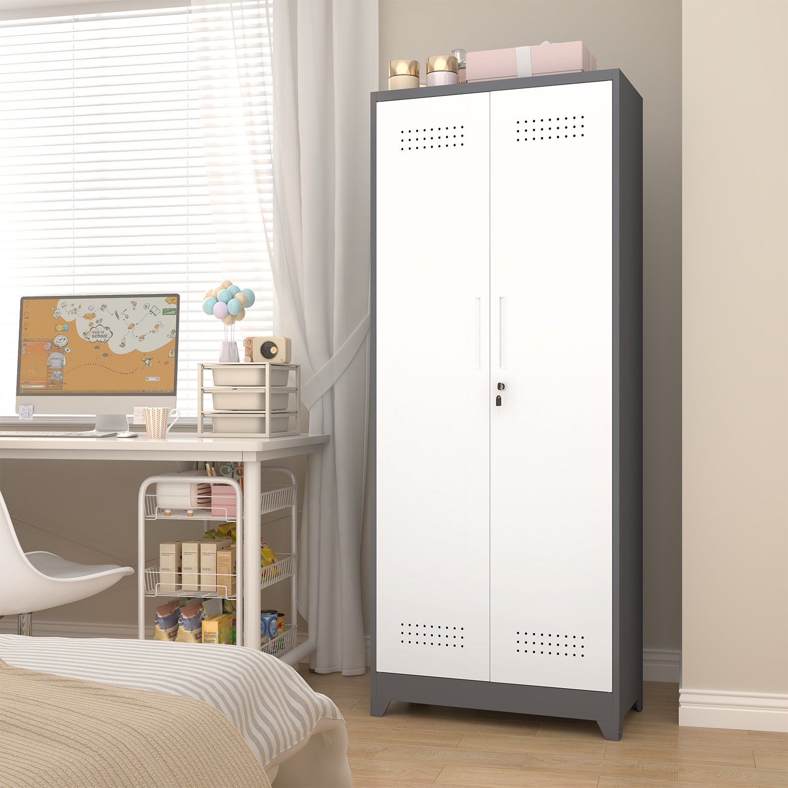 Hauss Spole  Armario De Almacenaje Metálico 60X40x165 Cm, 2 Puertas Con Cerradura, Estantes Ajustables, Y Gris/Blanco , Leroy Merlin