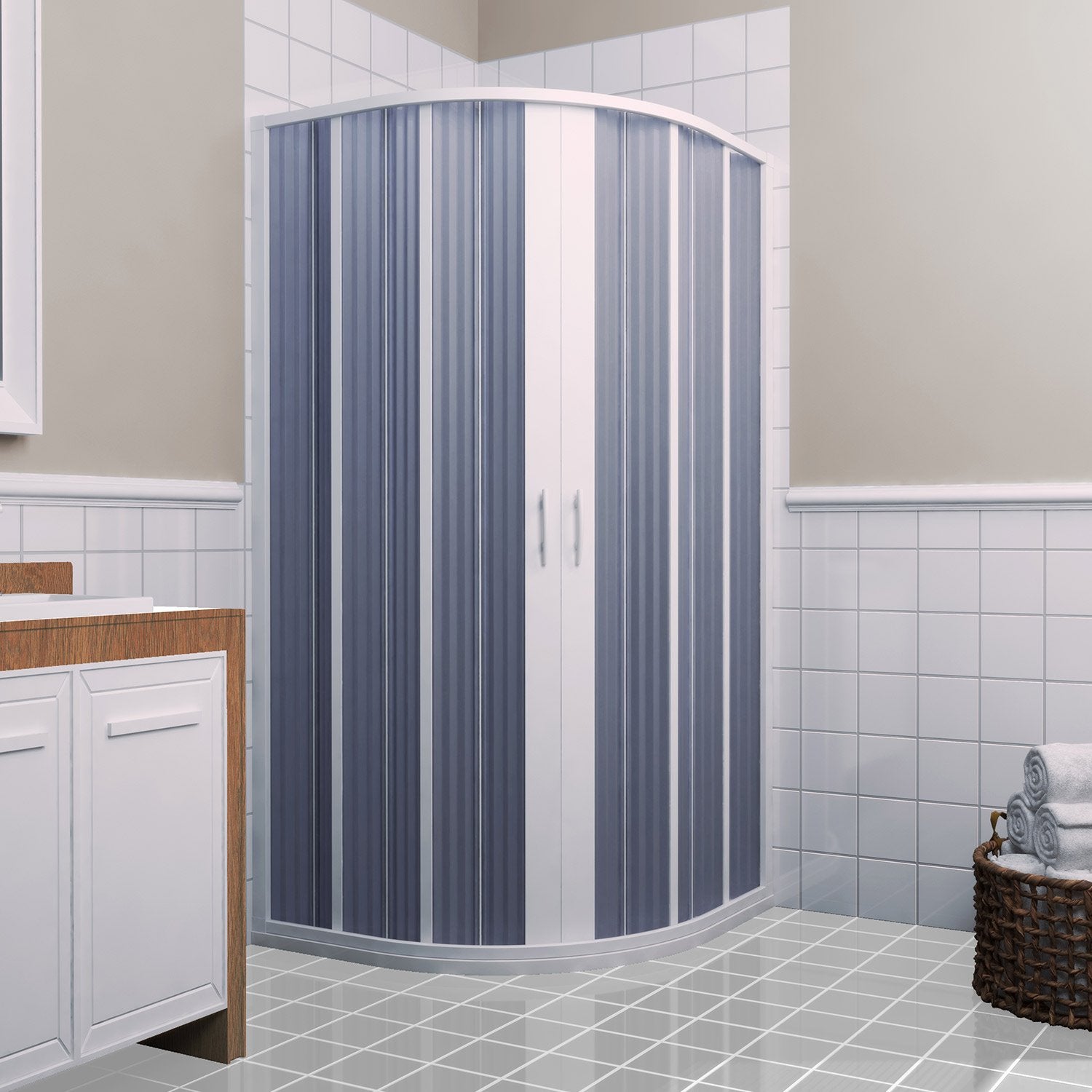 Paroi De Douche Forte Nova 3 Côtés, 2 Portes, Ouverture Centrale, Hauteur 185 Cm - PVC, Forme Carrée/rectangulaire