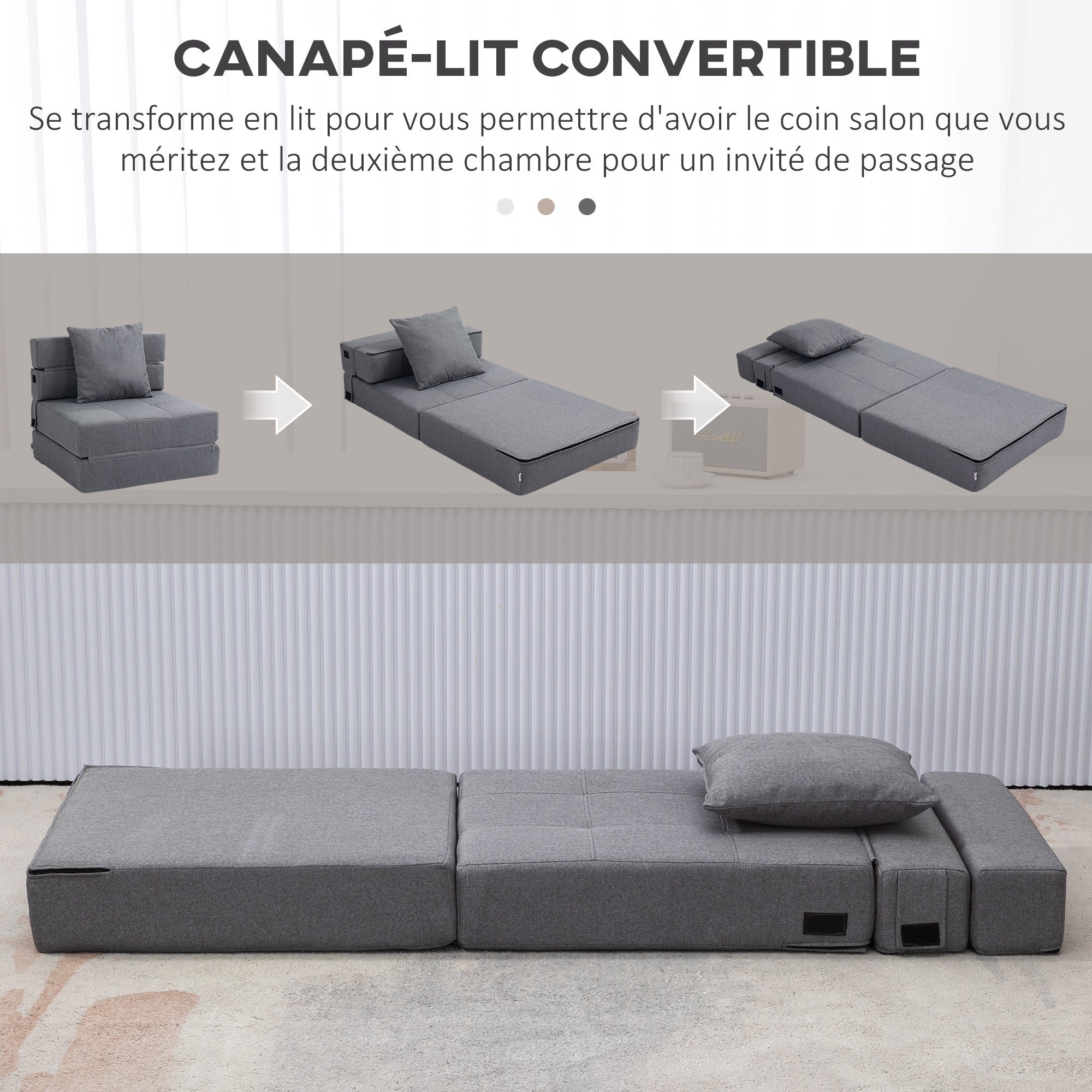 Chauffeuse tissu 1 place convertible lit HOMCOM - 4