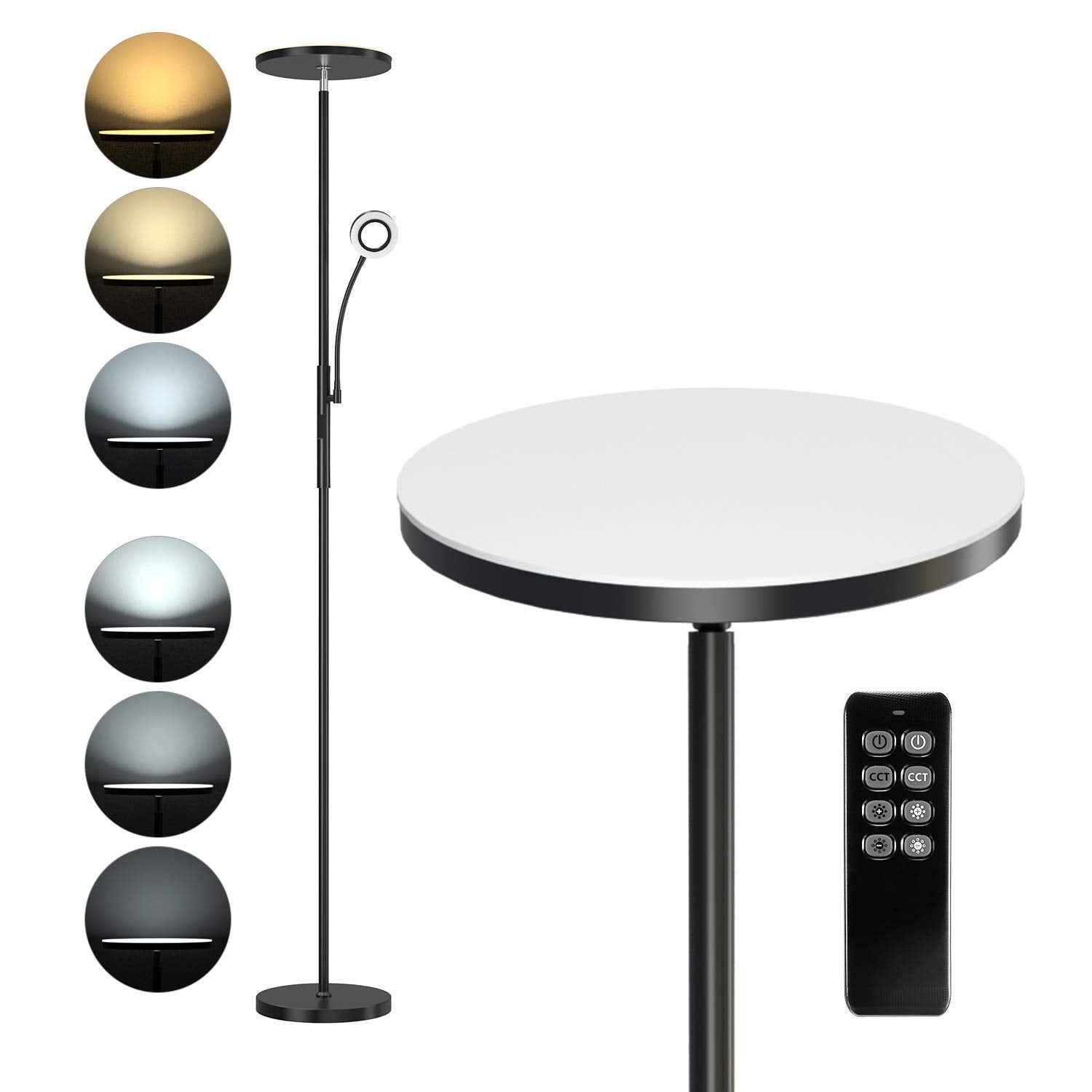 OUSFOT Lampadaire Sur Pied Salon Avec 3 Couleurs Et Variable En Continu 180cm Lampadaire Avec 1H Minuterie, Dimmable Lampadaires Avec Contrôle Tactile & Télécommande Pour Bureau Chambre