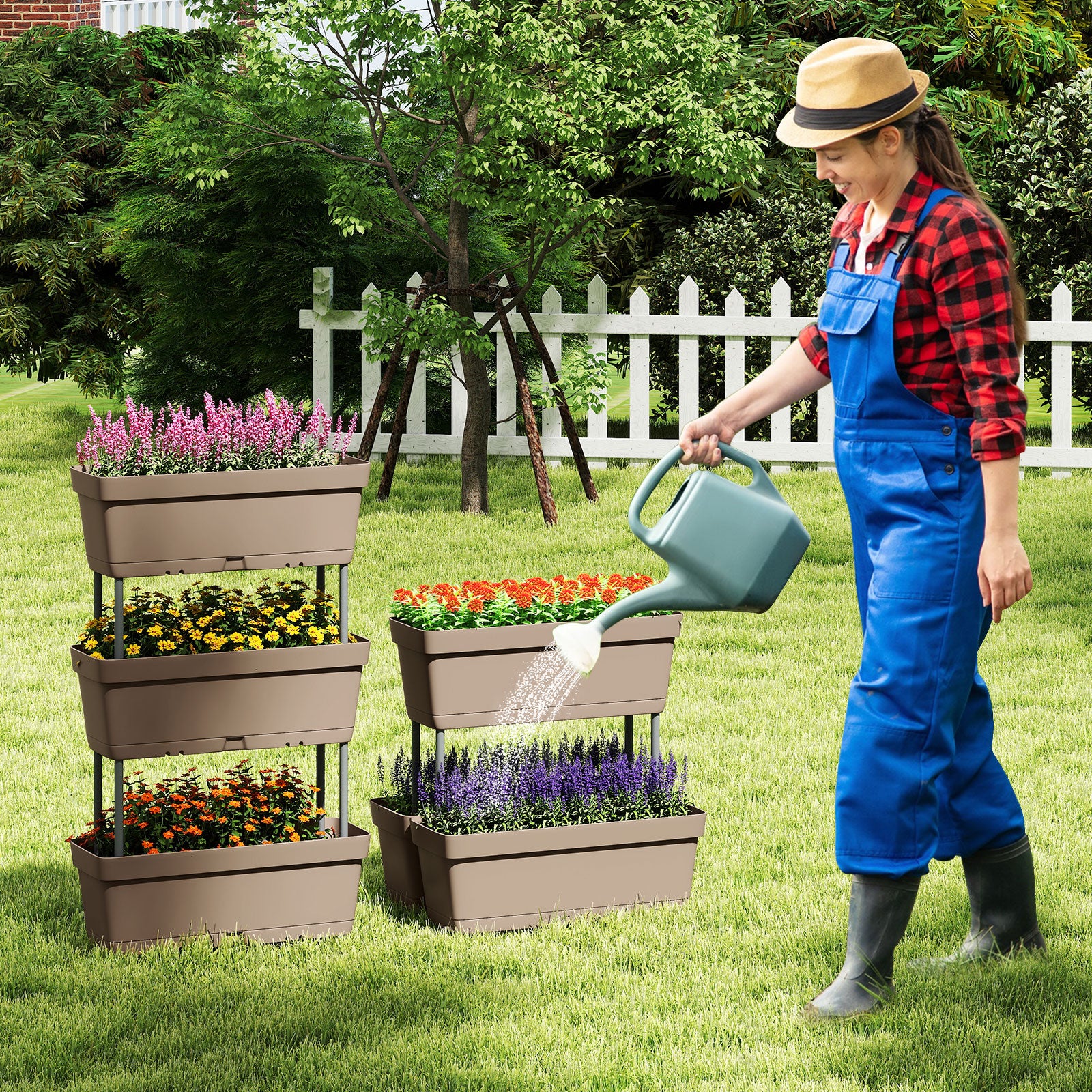 Jardinière Surélevée Vertical avec 6 Bacs de Plantation Trous de Drainage, Lit de Jardin Arrangement DIY pour Fruits Légumes Fleurs Herbes, Gris - 3
