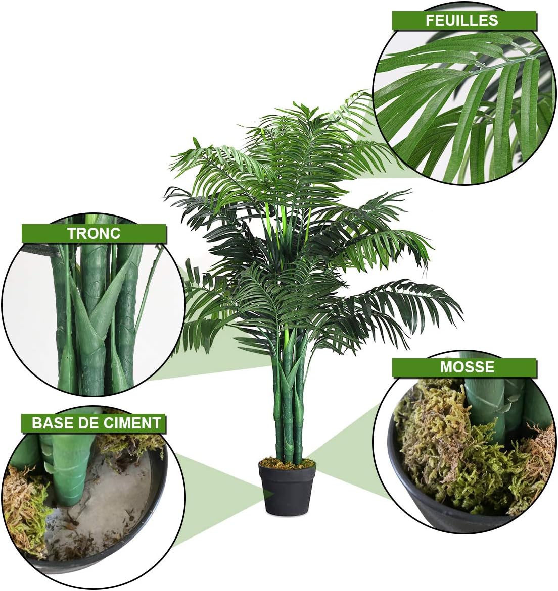 Plante Artificielle Déco. Interieur Palmier Aréca avec Pot Vert Arbre- H 110 cm - 3